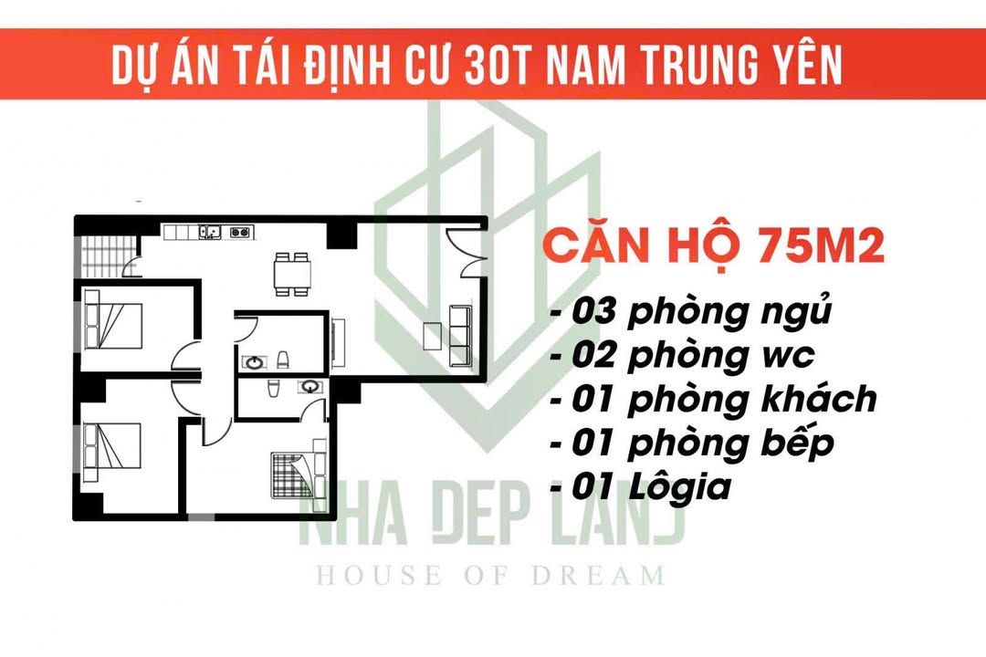 Chung cư 30T Nam Trung Yên 75m² 3PN - Sẵn Sổ Đỏ, Giá 6.x Tỷ