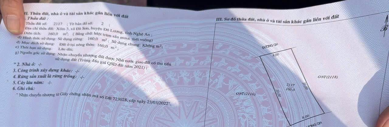 Đất nền Đà Sơn, Đô Lương 160m² - Tiềm năng tăng giá vượt trội!