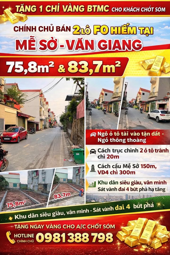 Đất nền Mễ Sở - Văn Giang 75.8m² - Sổ đỏ chính chủ, gần Vành đai 4