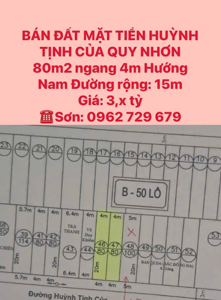 Đất Nền Quy Nhơn 80m² Huỳnh Tịnh Của - Tiềm Năng Tăng Giá!