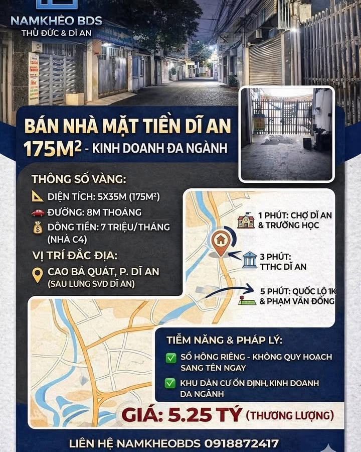 Nhà phố Dĩ An 175m² - Mặt tiền kinh doanh, dòng tiền ổn định!