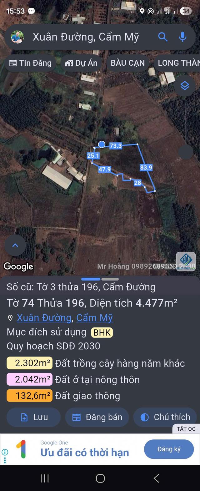 Đất Vàng Xuân Đường, Long Thành 4477m² - Sổ Chính Chủ, 2.7 Tỷ/Sào