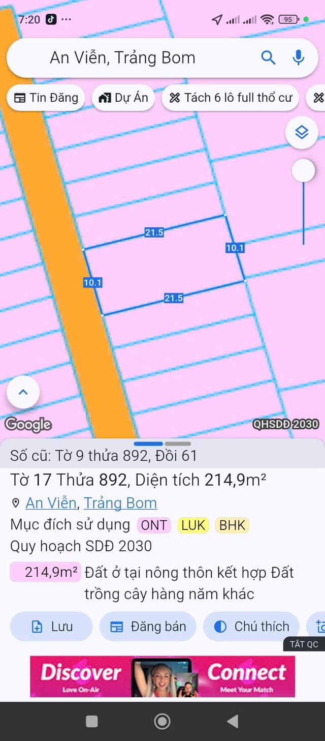 Đất nền Trảng Bom 215m², 1.45 tỷ - Sổ đỏ chính chủ