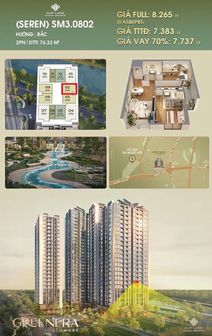 Căn hộ SEREN Tây Hồ 76m² - Tầng trung, View xanh mát