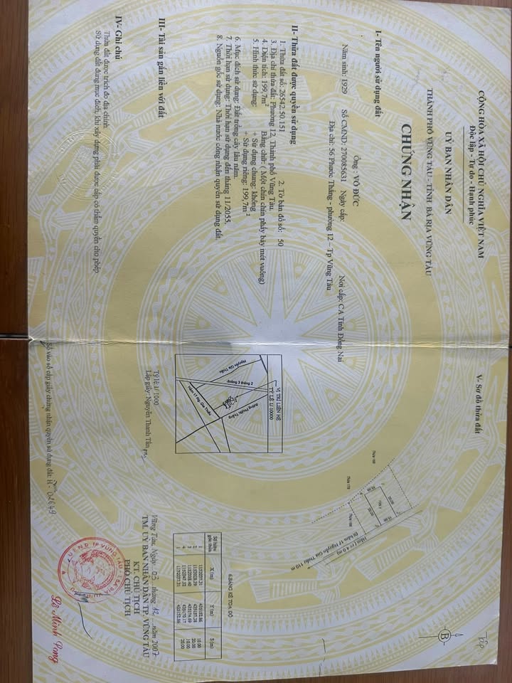 Bán Đất Vũng Tàu 200m² - Sổ Đỏ Riêng, Hướng Đông Nam, Giá 2.85 Tỷ