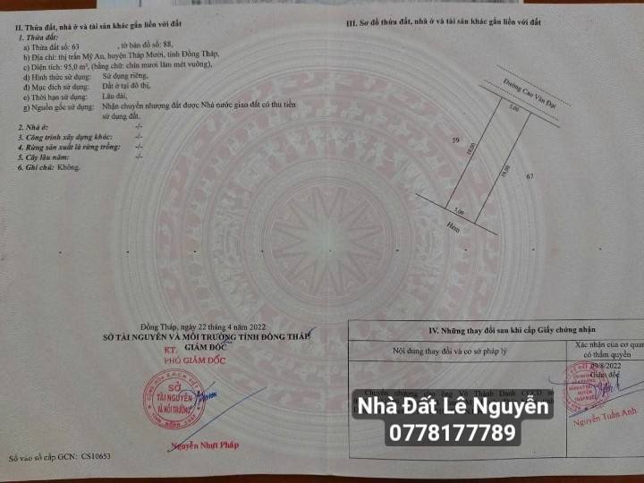 Đất Nền Tháp Mười, Đồng Tháp - 95m² Sổ Hồng Riêng, Hướng Đông Nam