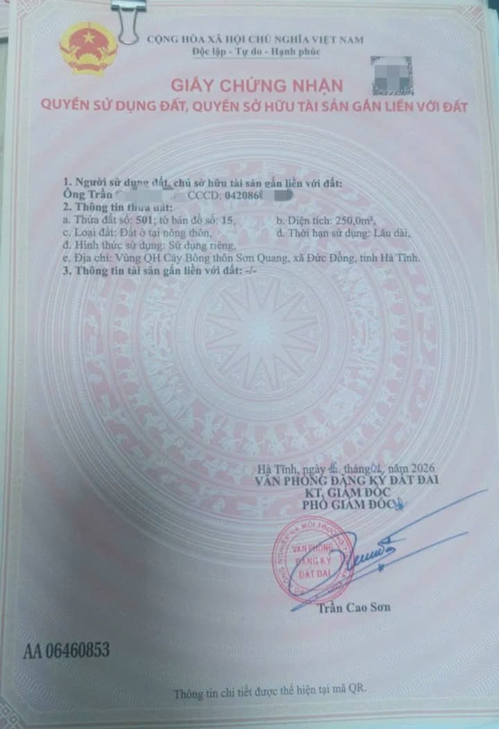 Đất nền Đức Lạng, Đức Thọ 250m² – Sổ đỏ chính chủ, tiềm năng tăng giá!