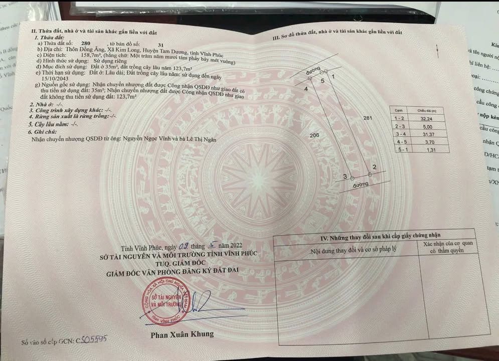 Đất Vĩnh Phúc 159m² Mặt Tiền 5m - Giá Tốt Cạnh KCN Kim Long