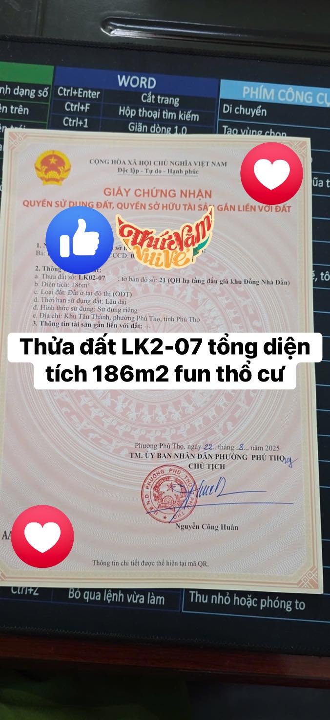 Đất nền Phú Thọ 186m² giá 7 tỷ - Sổ đỏ chính chủ, kinh doanh sầm uất!