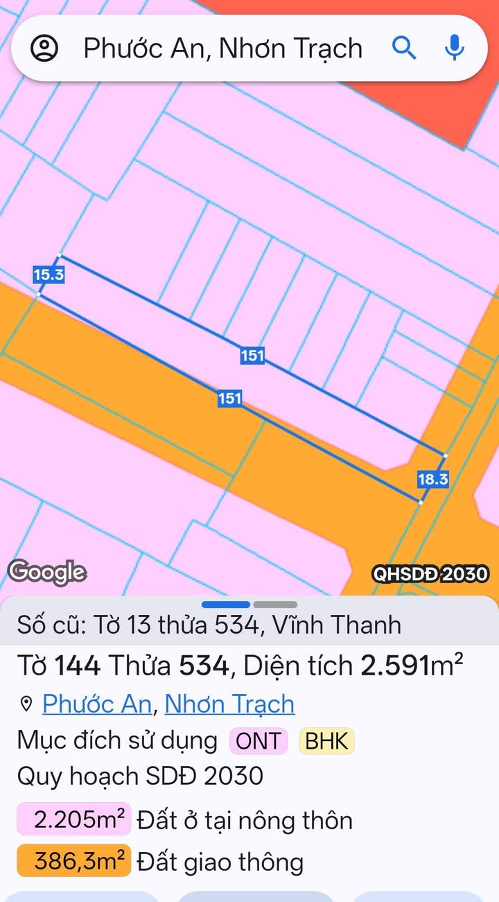 Đất Vàng Nhơn Trạch - 2591m² Sát Đường Hùng Vương, Sổ Thổ Cư