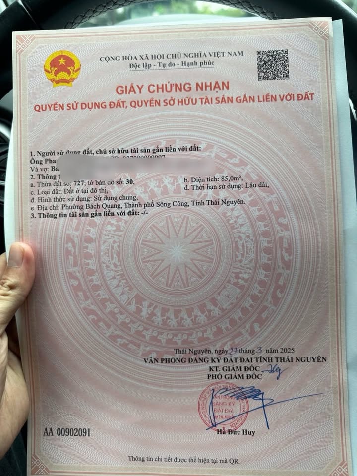 Đất nền KĐT Cầu Trúc Sông Công 85m² 1.5 tỷ - Sổ đỏ chính chủ