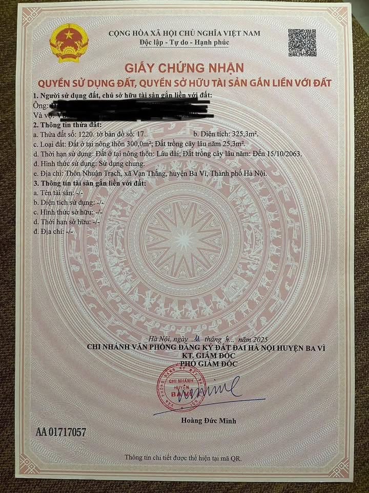 Bán Đất Ba Vì 325m² Thổ Cư 300m² - Sổ Hồng Sẵn Sàng