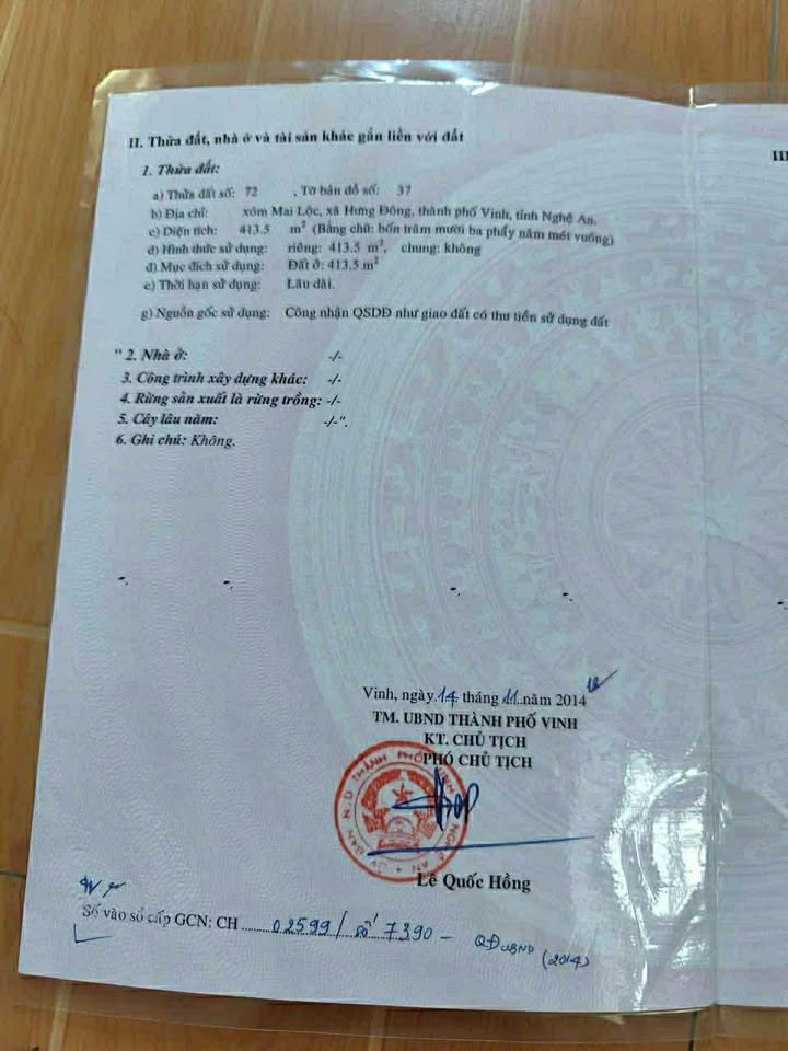 Bán Đất Thổ Cư Lâu Năm Khối Mai Lộc, Vinh - 414m² Giá Đầu Tư