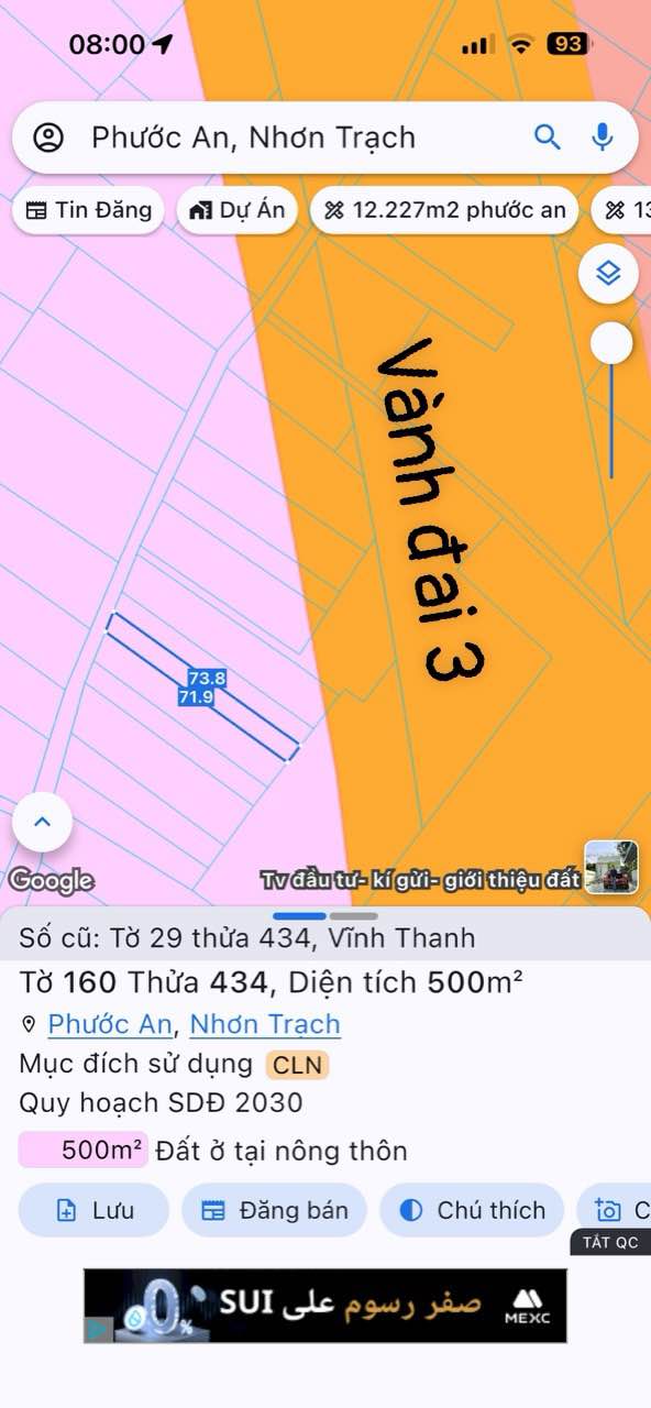 Đất nền 500m² Vành đai 3 Nhơn Trạch - Sổ đỏ trọn sổ, giá 2.5 tỷ