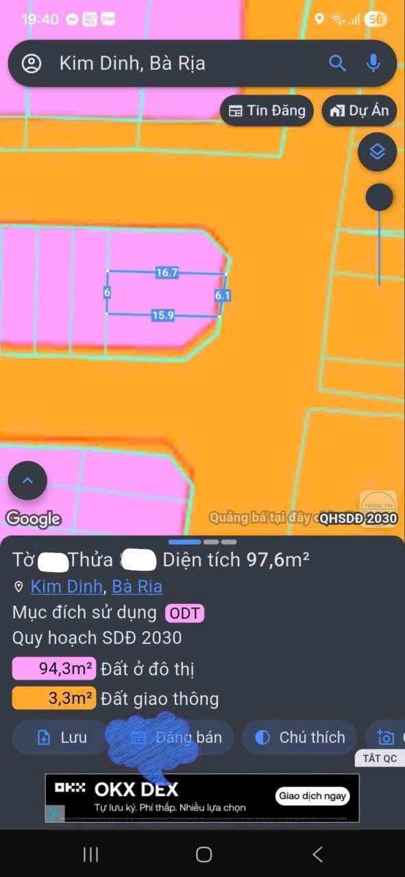 Đất nền Phường Kim Dinh, Bà Rịa 97.8m² - Sổ hồng chính chủ, Xây dựng tự do