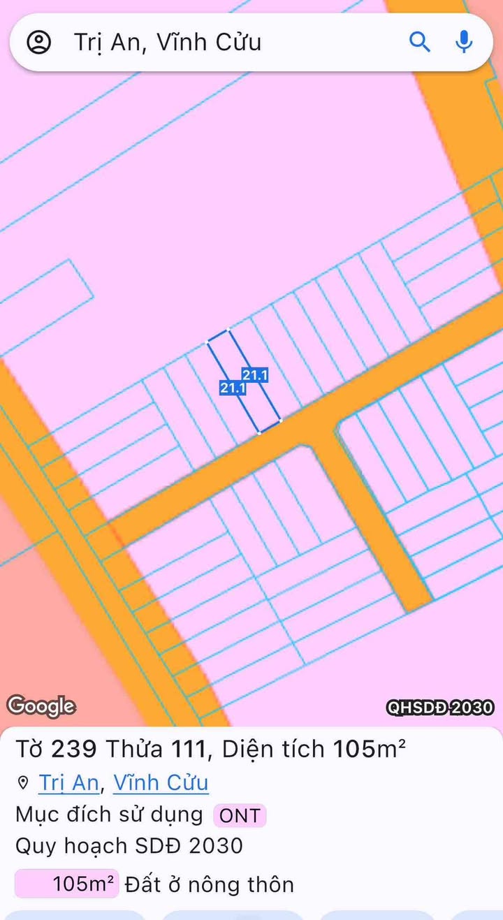 Đất nền Trị An Vĩnh Cửu 105m² giá 500 triệu - Sổ đỏ chính chủ