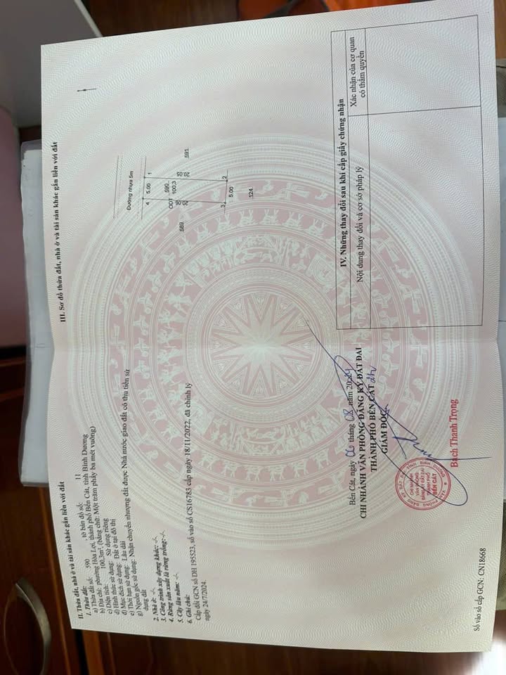 Đất nền Phường Hòa Lợi Bến Cát 100m² - Sổ đỏ chính chủ, 1.4 tỷ