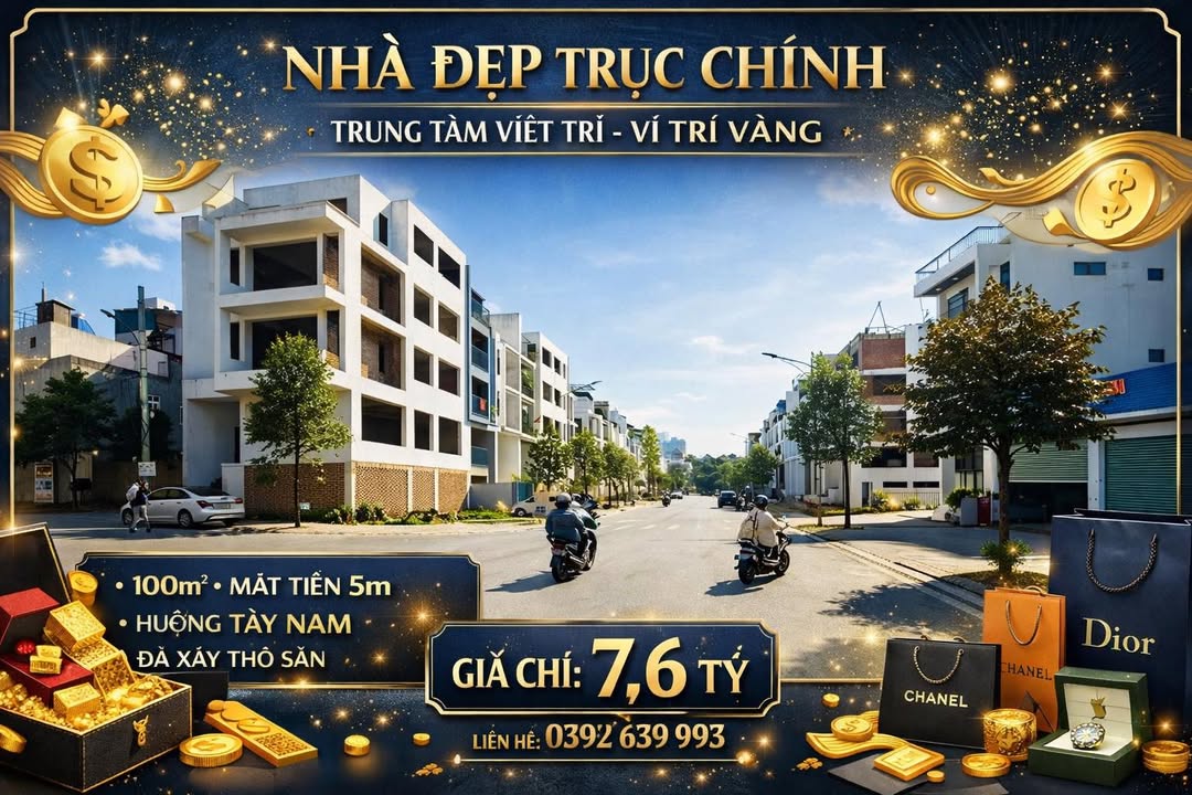 Nhà phố Việt Trì 100m² giá 7.6 tỷ - Đầu tư sinh lời ngay!