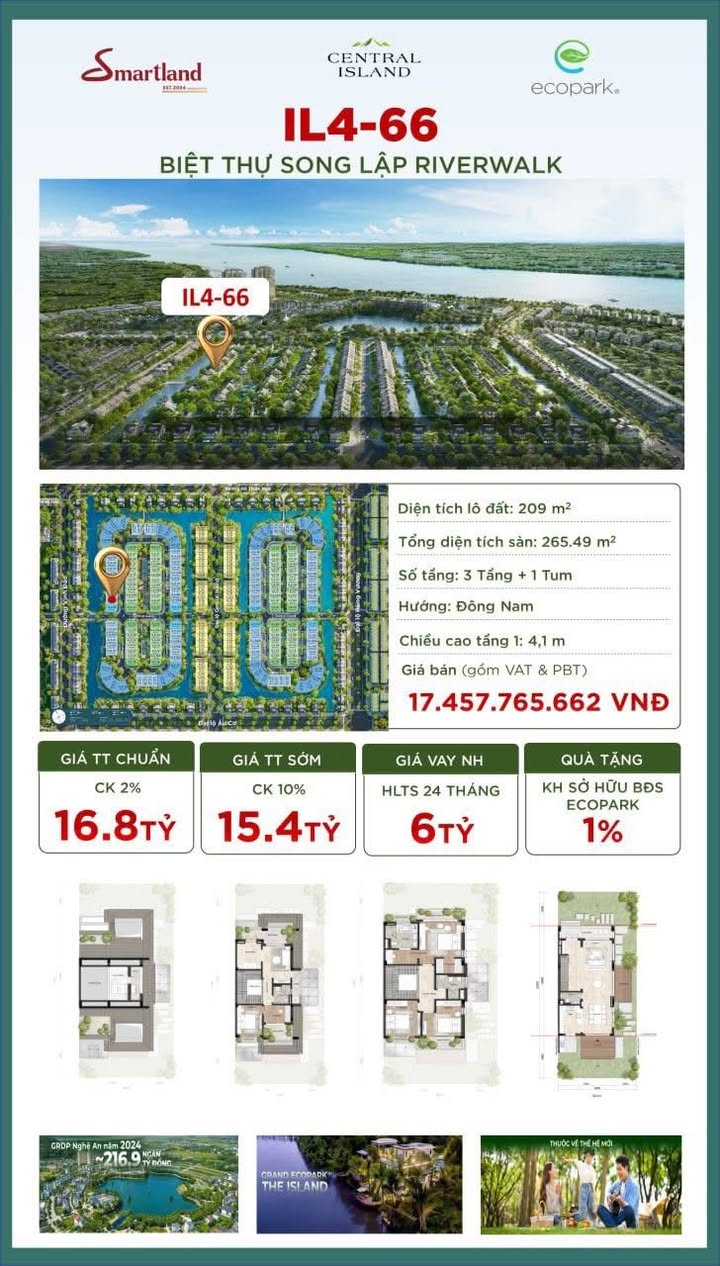 Townhouse Riverwalk Vinh 209m² 15.4 tỷ - Đầu tư sinh lời