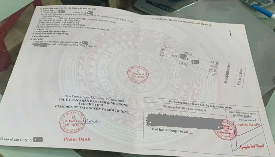 Đất Dĩ An 100m² Trục Chính KDC Bình An - Gần Làng Đại Học, Sổ Hồng