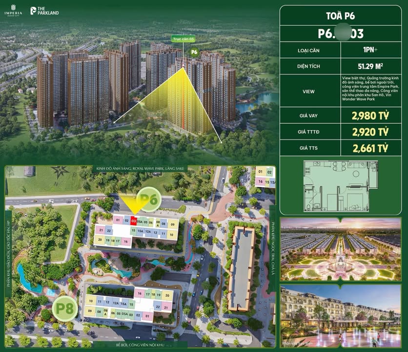 Bán gấp căn 1N+ Vinhomes Ocean Park 2, 51m² - View biệt thự, giá 2.66 tỷ