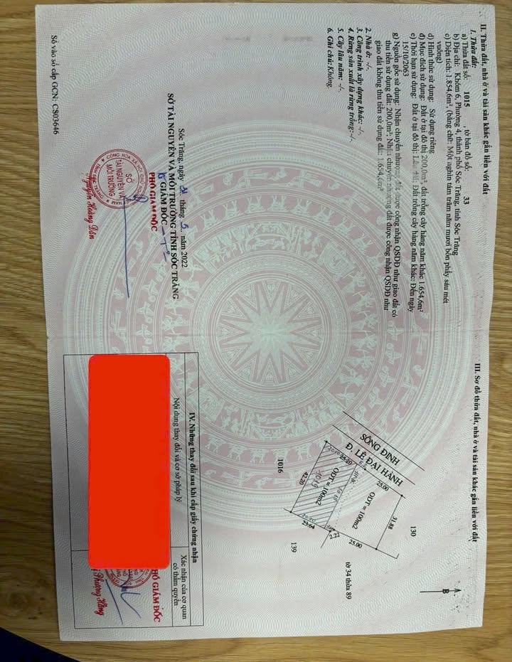 Bán Đất Mặt Tiền Lê Đại Hành, Sóc Trăng - 800m², 2.47 Tỷ, Sẵn Sổ Hồng