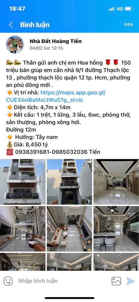 Nhà Thạch Lộc 13 Q12 66m² 8.45 tỷ - Ô tô vào tận nhà