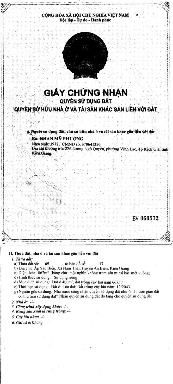 Bán đất 1067m² Xã Nam Thái, An Biên, Kiên Giang - Mặt tiền rộng, sẵn sàng xây dựng