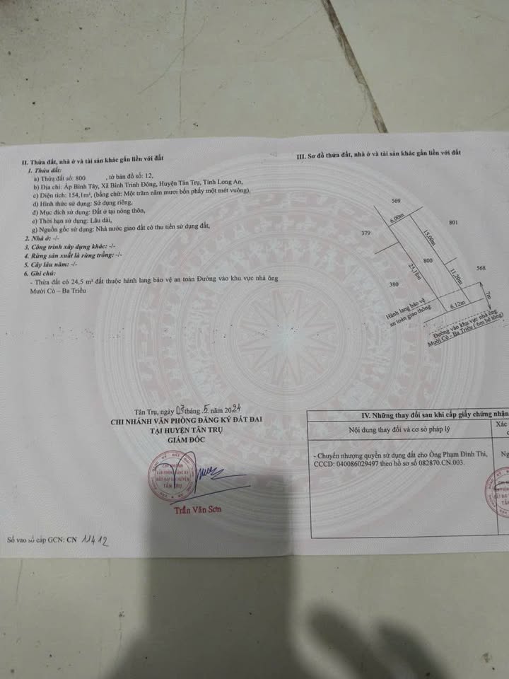 Đất nền Bình Trinh Đông, Tân Trụ 150m² - Sổ đỏ chính chủ!