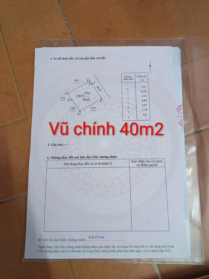 Đất Thổ Cư Vũ Chính 40m² - Sổ Đỏ Rõ Ràng, Giá Tốt