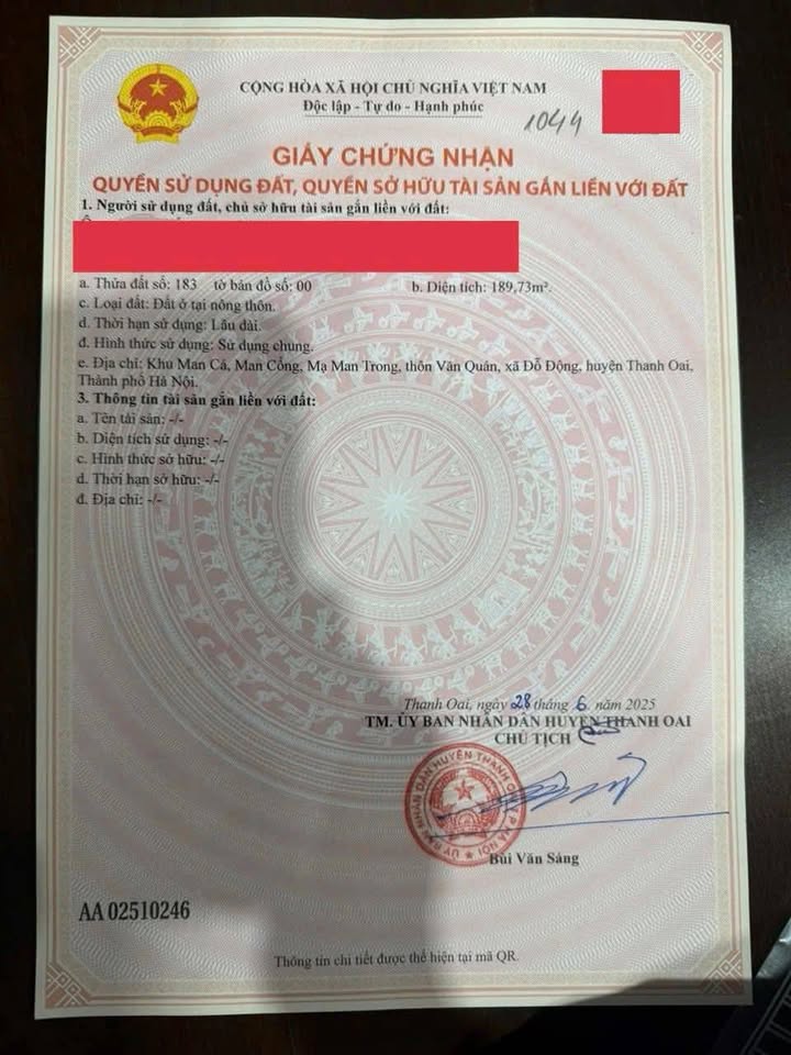 Đất nền Man Cá Văn Quán 189m² Thanh Oai - Đầu tư sinh lời!