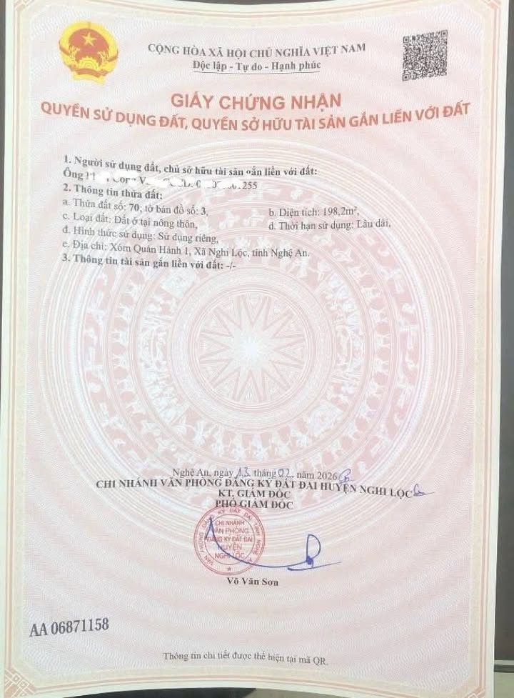 Đất nền Quán Hành, Nghi Lộc 198.2m² - Pháp lý rõ ràng, sang tên nhanh!