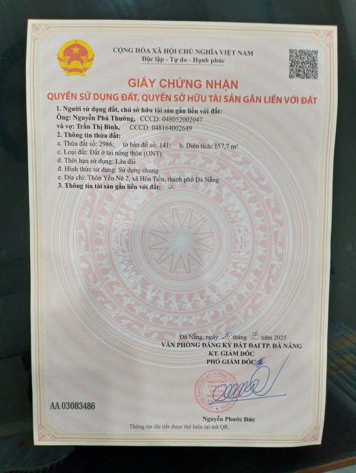 Đất nền Hòa Vang 157m² - Sổ đỏ chính chủ!