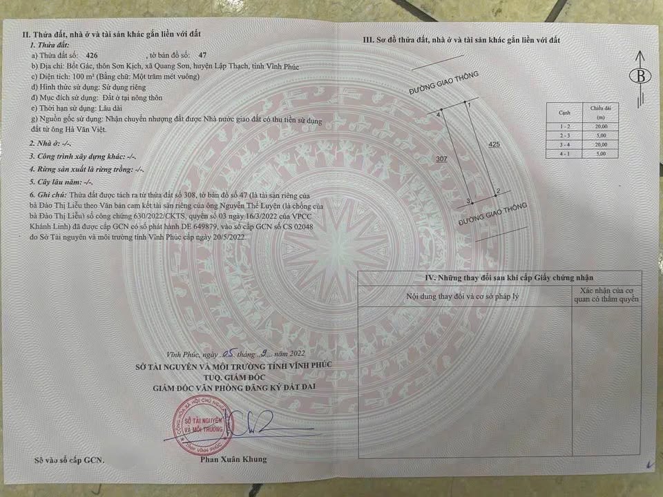 Đất nền Quang Sơn, Lập Thạch 100m² - Sổ đỏ chính chủ!