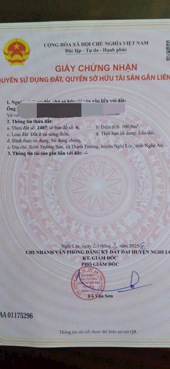 Bán Đất Nghi Trường 100m² - Sổ Đỏ Chính Chủ, Sẵn Sàng Xây Nhà