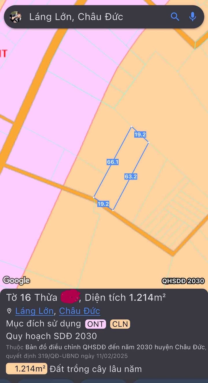 Đất nền Xã Láng Lớn, Châu Đức 1200m² - Đất thổ cư 100%, Sổ đỏ chính chủ!