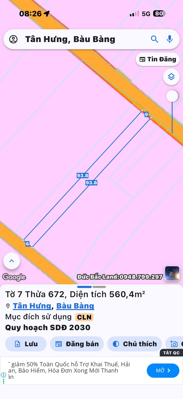 Đất Nền Bàu Bàng 100m² - 2.19 Tỷ, 2 Mặt Tiền, Sổ Đỏ Sẵn