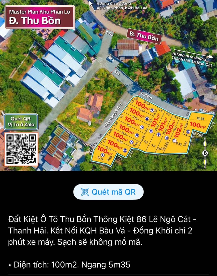 Đất nền Kiệt 86 Lê Ngô Cát, Huế 100m² - Đường to ô tô, Sổ đỏ chính chủ!