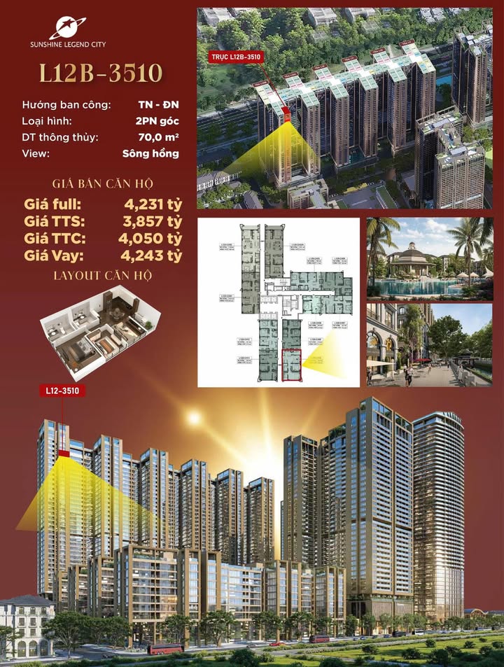 Bán gấp căn góc 70m² view Sông Hồng, Bắc Từ Liêm - Giá 3.857 tỷ