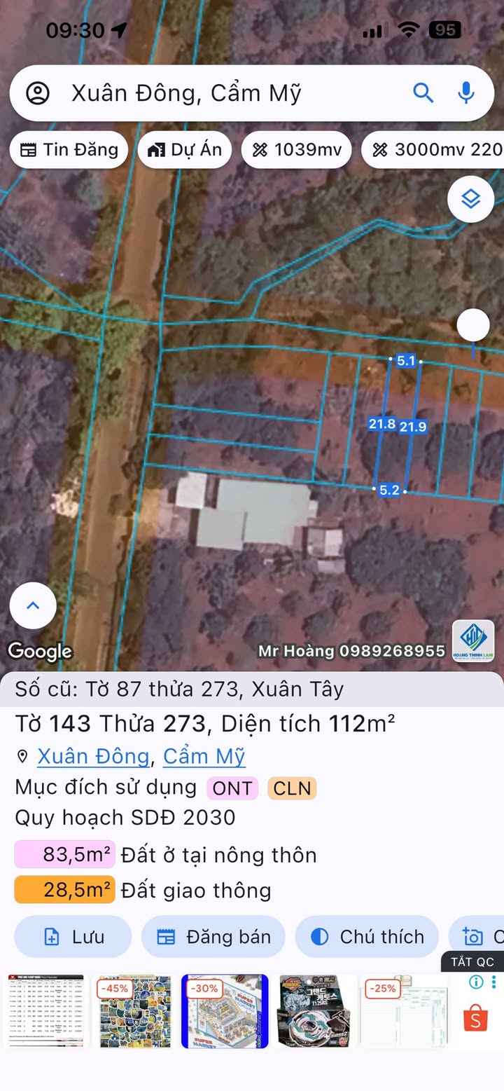 Đất Sổ Hồng Riêng Cẩm Mỹ 107m² Giá 480 Triệu - Gần Chợ Xuân Tây
