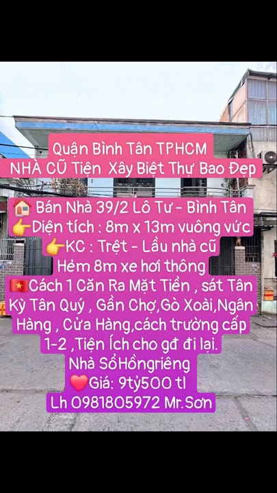 Nhà Lô Tư Bình Tân 104m² giá 9.5 tỷ - Chính chủ bán