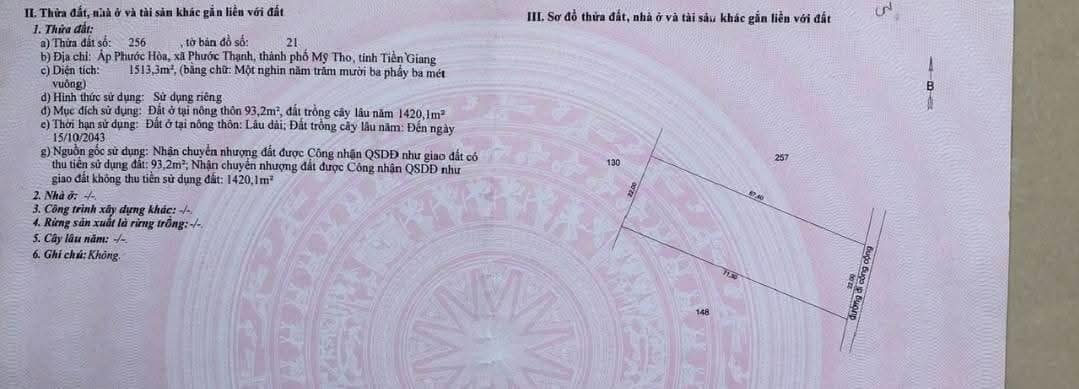 Đất Mỹ Tho Tiền Giang 1513m² giá 7.565 tỷ - Sổ đỏ chính chủ