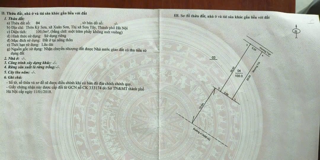 Đất nền Sơn Tây 100m² - Sổ đỏ chính chủ, xây dựng tự do!