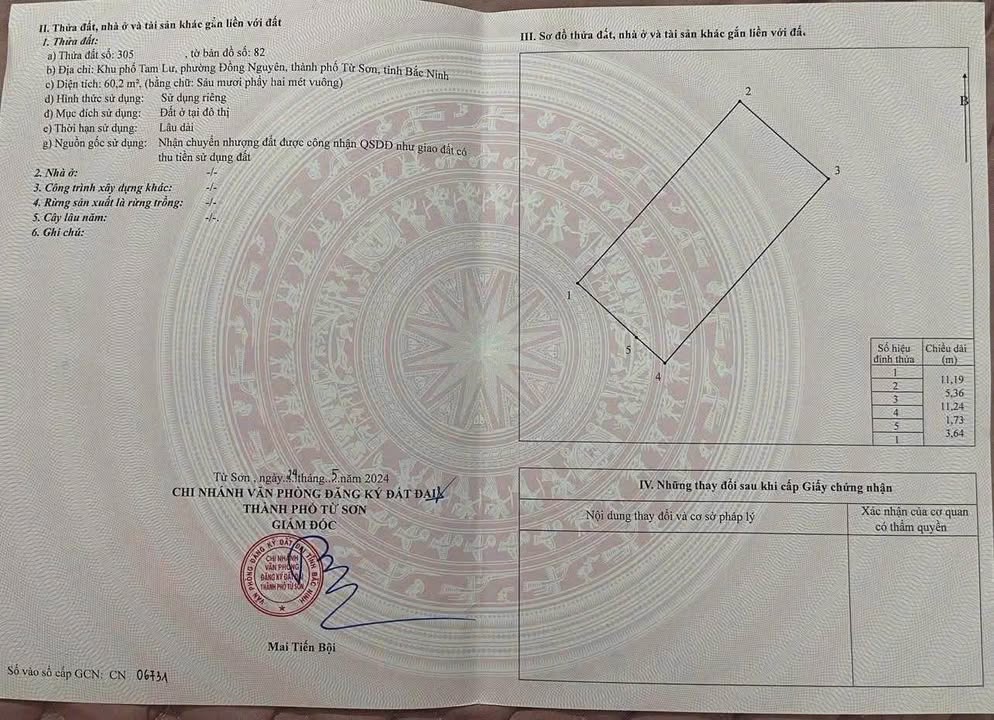 Đất nền Từ Sơn 60m² giá 3 tỷ - Sổ đỏ chính chủ