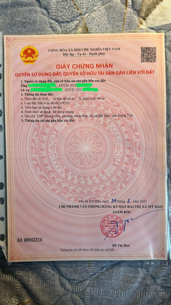 Đất Nền Mỹ Hào Hưng Yên 84m² - Sổ Đỏ Rõ Ràng, Giá Tốt