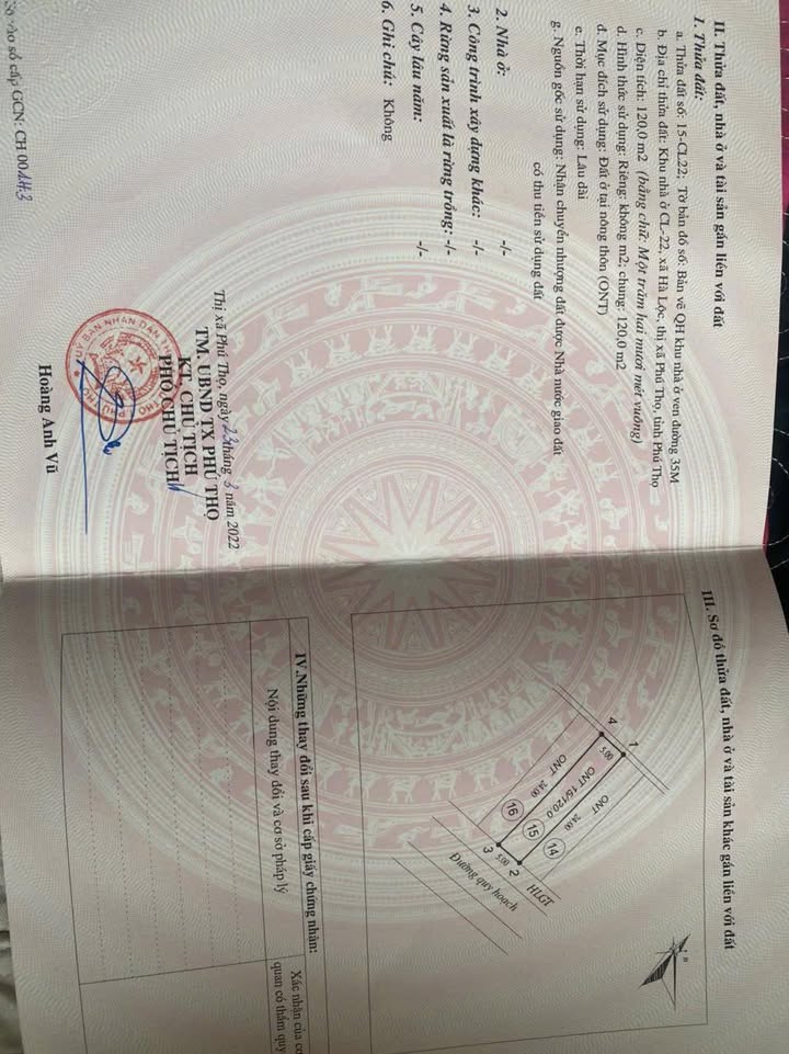 Đất nền Xã Hà Lộc, Phú Thọ 120m² - Sổ đỏ chính chủ