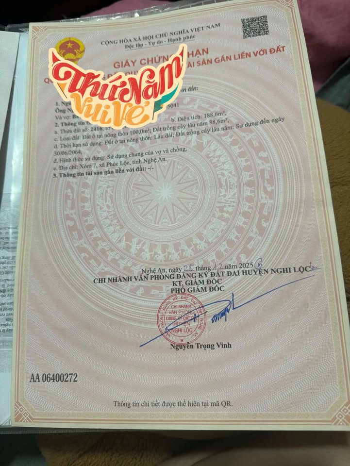 Đất nền Nghi Lộc 188.6m² - Sổ đỏ chính chủ, ô tô vào tận nơi!