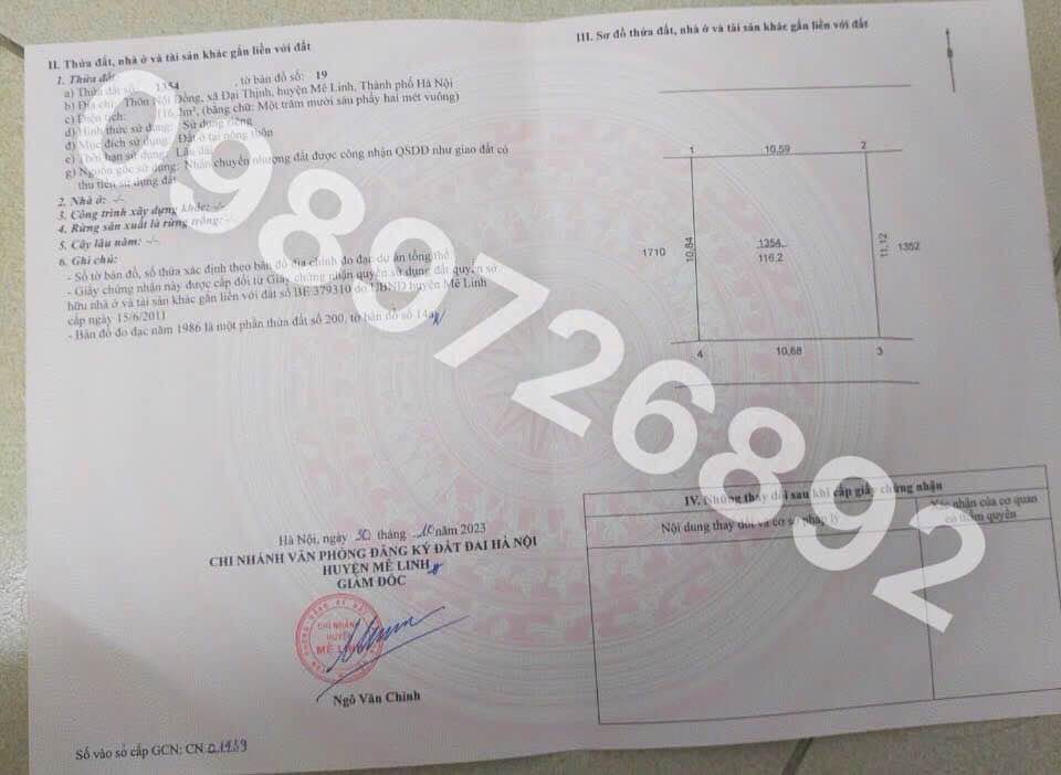 Đất thổ cư 116m² Mê Linh - Hai mặt đường, ô tô vào đất