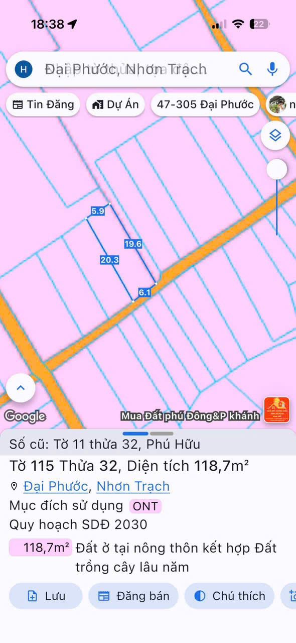 Đất nền Phú Hữu, Nhơn Trạch 118m² - Đất thổ cư 100%