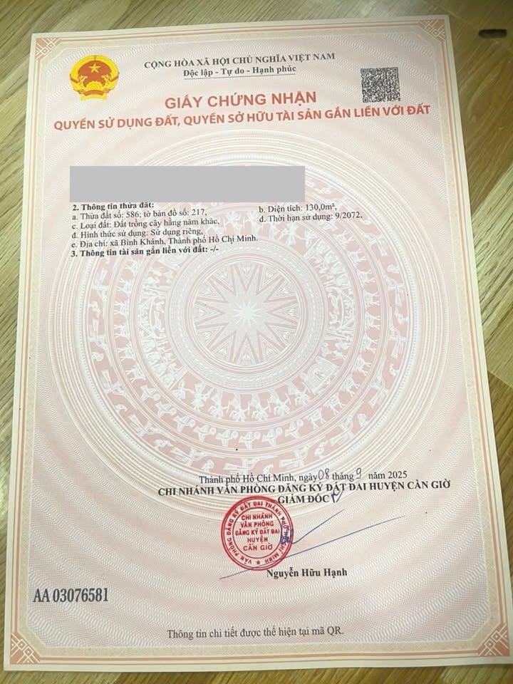 Đất thổ cư Cần Giờ 162m² Sổ hồng riêng - Giá 2.6 tỷ